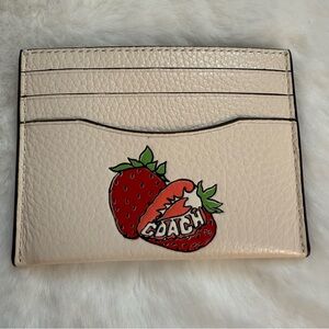 Coach NWT Slim Cardholder with Strawberry Design in Cream Leather